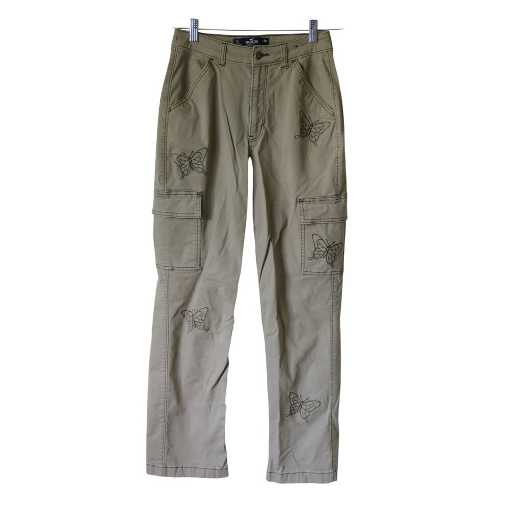 Hollister Ultra High-Rise Dad Pants Olive Green Butterfly Cargo 2R W26R